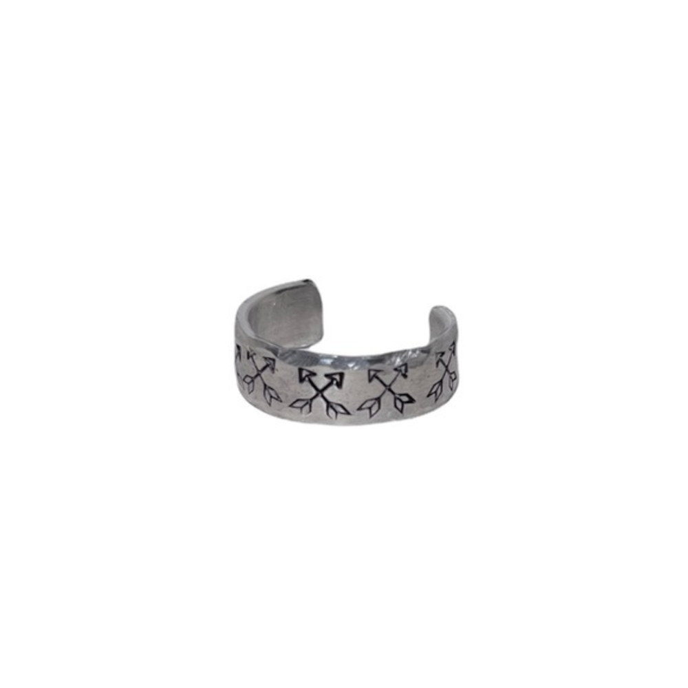 Handmade 8/9 stamped boho‎ compass silver hypoallergenic adjustable cuff ring